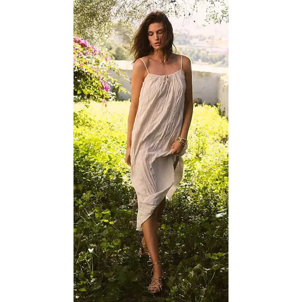 NEW‎ J. Crew Women’s XS Natural Crinkled side-slit midi dress Soldout Online!